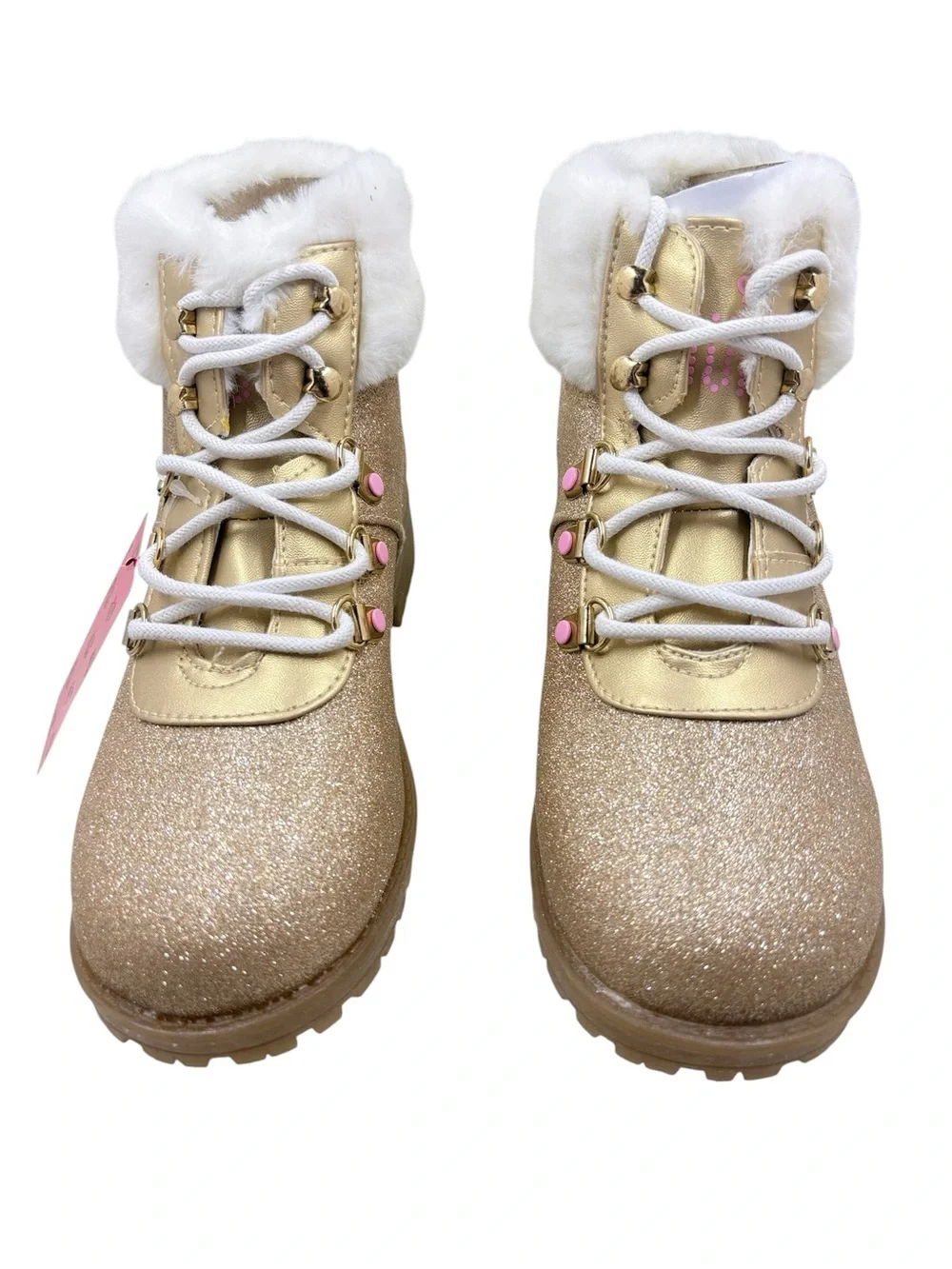 JUICY COUTURE Girls Gold Glittery Castro Valley Bootie Boot W/White Fur Sz 3 NIB